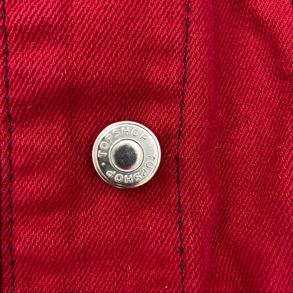 TopShop Moto Red Denim Jacket - Picture 2 of 4